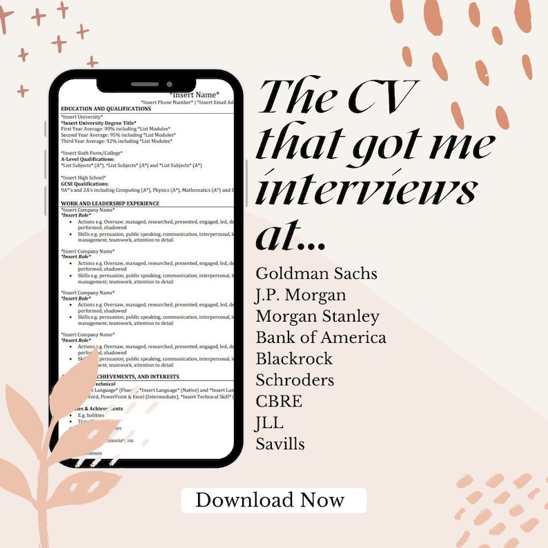 CV Template the CV That Got Me Interviews at Goldman Sachs, J.P