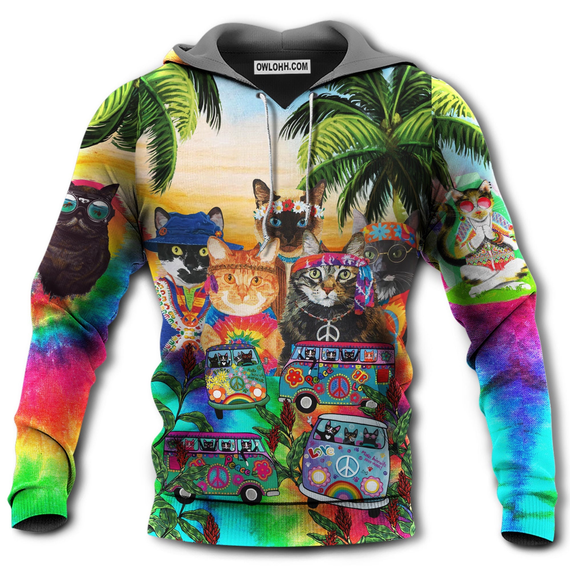 Discover Hippie Cats Go To Beach 3D Hoodies