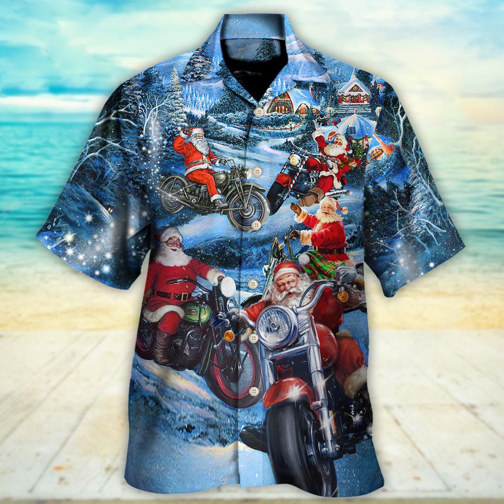Discover Christmas Driving Motorcycle With Santa In Town Hawaiian Shirt