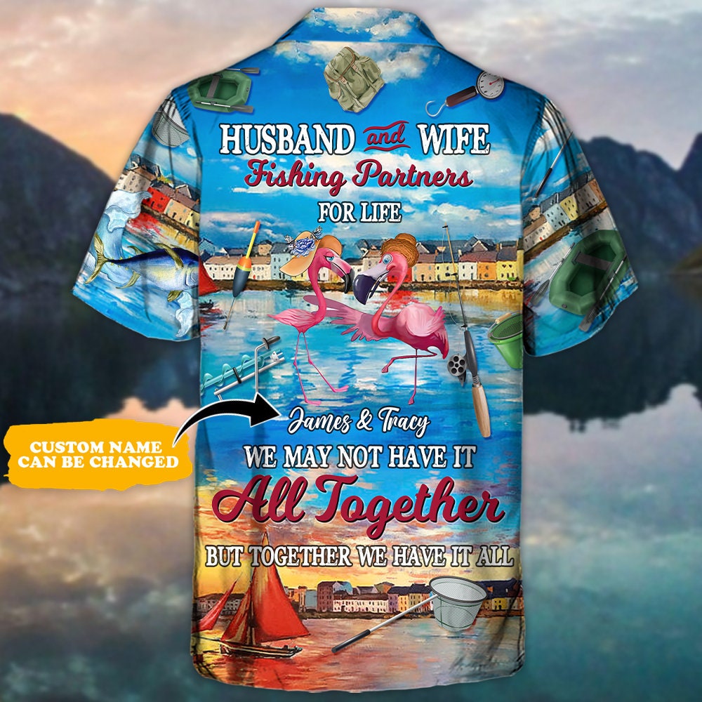 Fishing Flamingo Husband And Wife Personalized, Fishing Shirt sold by  Lebohang, SKU 40261546