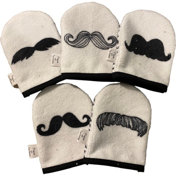 mini-gants de toilette/débarbouillette MOUSTACHE