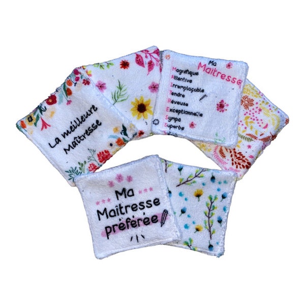 Pochette - Lingettes lavables - thème maîtresse institutrice