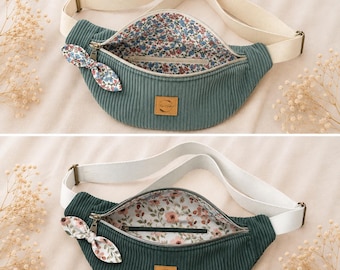 Trendige und praktische grüne Cord-Bauchtasche für Damen und Teenager.