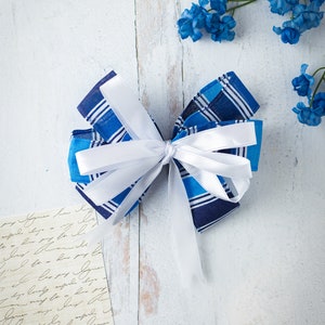 Striped Blue and White Hair Bow | Child Hair Bows | Hair Bow Clip | Bows | Toddler Hair Bows | Hair Bows for Girls | Handmade Bow