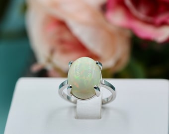 Großer Statement-Ring. Natürlicher Opalring, Feueropal-Silberring, Silberner Feueropal-Verlobungsring, Solitär-Opal-Silberring