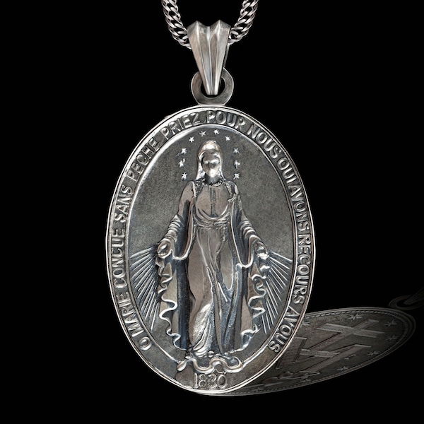 Silberanhänger der Heiligen Maria, Silbermedaille Unserer Lieben Frau der Gnade, Wunderbare Medaille der Heiligen Maria, Jubiläumsreligionsgeschenk