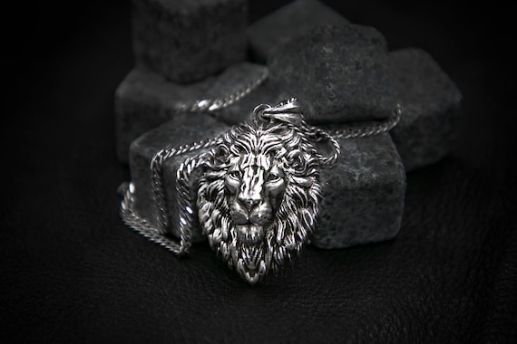 Buy Oxidized Sterling Silver Lion Head Pendant: Royal Necklace