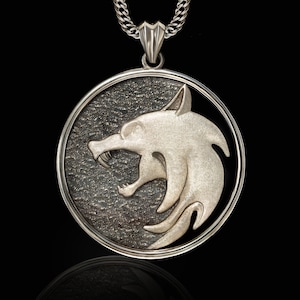 Witcher&#39;s Big Sterling Silver Pendant - Mythical Gamer Gift Idea -  Wild Wolf Handmade Necklace - Silver Mens Wolf Necklace - Handmade gifts