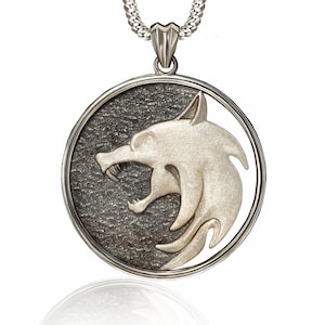 Custom Sterling Silver Witcher Wolf Pendant, Engraved Viking Necklace, Personalized Silver Medallion Gift, Handmade Wolf Jewelry for Fans