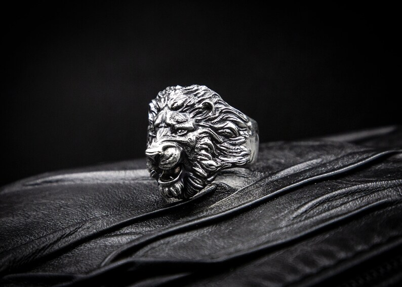 Solid 925 Sterling Silver 3D Lion Head Men's Ring - Size 8, Made In Turkey, Gift Box Included