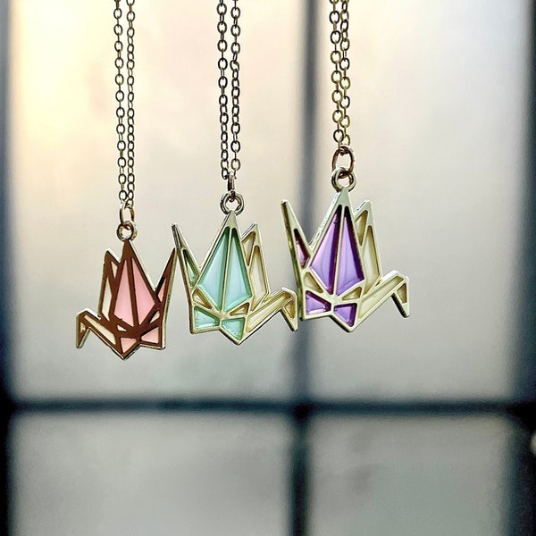 Origami Cranes Stained Glass Necklace