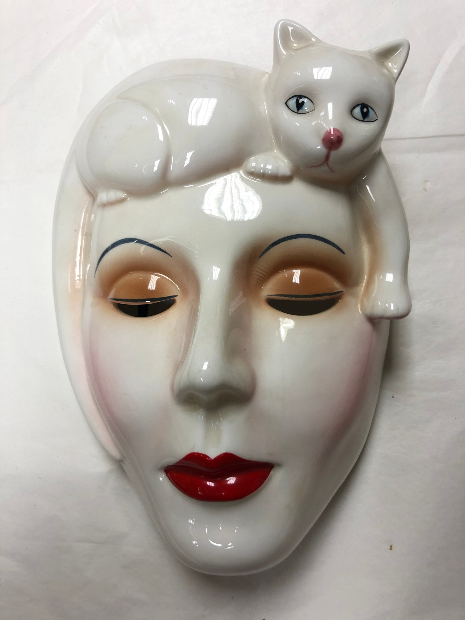 Porcelain mask Women with cat Etsy