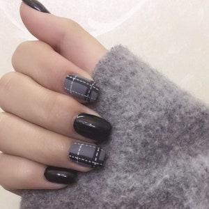 Nail Stickers Nail Art. Nail Wraps. Gray Nail Wrap. Plaid Nail Wrap. Manicure Wraps.  Nail Strips. Nail Art Supplies.