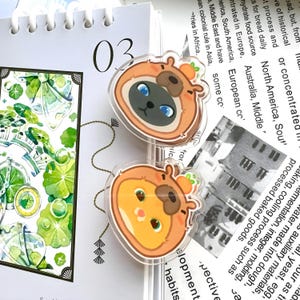 Carpeta acrílica con forma de gato capibara, con clip transparente, estilo kawaii, para diario, papel, marcapáginas, papelería, oficina, escuela, álbumes de recortes, cuaderno, planificador, bonito