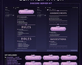 Kit per server Discord Glimmer Witch / Grafica floreale viola (Download immediato)