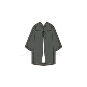 May include: A black graduation gown with a white tie. The gown has a simple design and is perfect for a graduation ceremony.