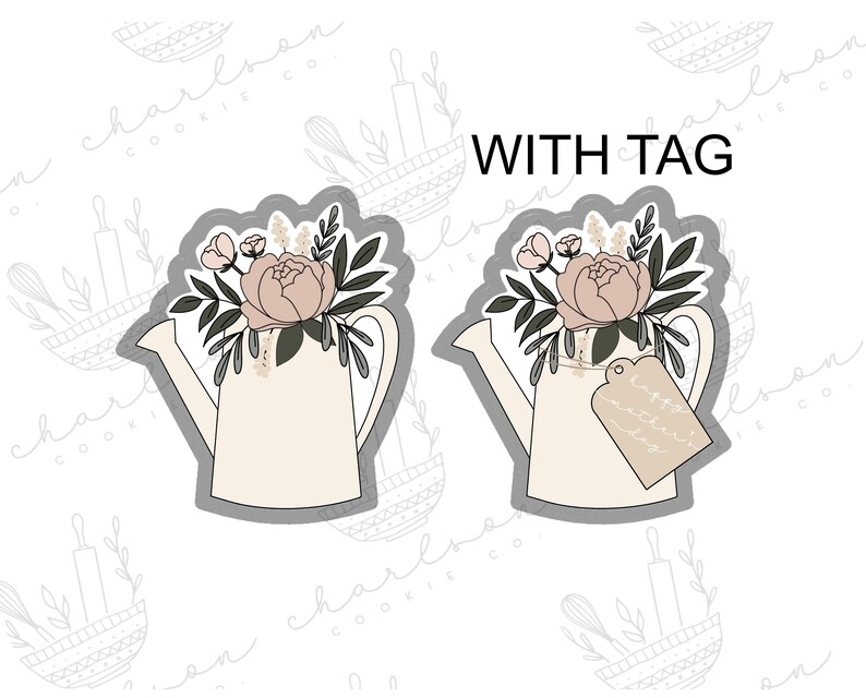 May include: Two white watering cans with a floral design and a tag that says "Happy Mother's Day".