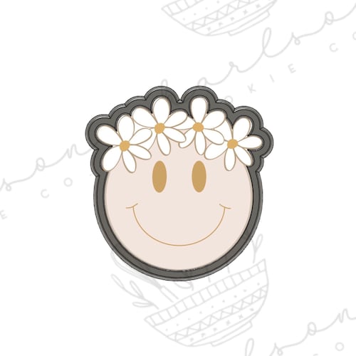 Smiley Face With Daisies Cookie Cutter Etsy