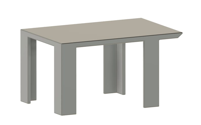 Puede incluir: Una mesa de centro rectangular gris con un dise&ntilde;o sencillo. La mesa tiene una superficie plana y cuatro patas.