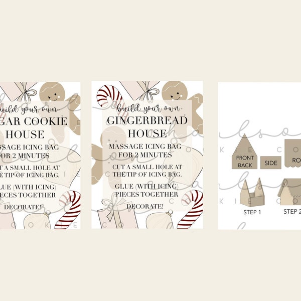 BYO Gingerbread house / Sugar cookie house (gingerbread print) instruction card (3 files) / Instant digital download