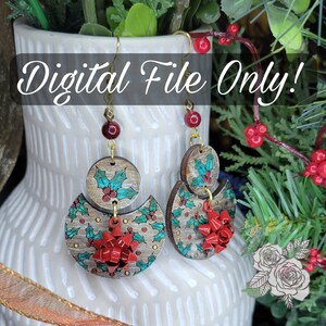 Earring SVG File - Earring Cut File - Christmas Earring Design - Christmas svg - Holly SVG - Glowforge Files - Holly Earrings SVG - Jewelry