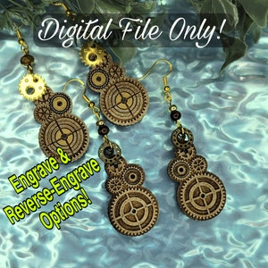 Earring SVG File - Earring Cut File - Steampunk Design Earring - Steampunk SVG - Gears Earring Design - Glowforge Files - Jewelry SVG