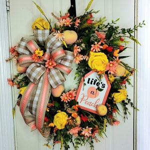 Floral Wreath - Spring Wreath - Summer Wreath - Front Door Decor - Spring Decor - Summer Decor - Peach Wreath - Life is a Peach - Gift