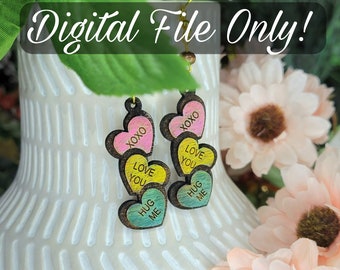 Conversation Hearts SVG - Earring Cut File - Valentine's Day Earring Design - Hearts with Sayings Design Earrings - Glowforge - Jewelry SVG