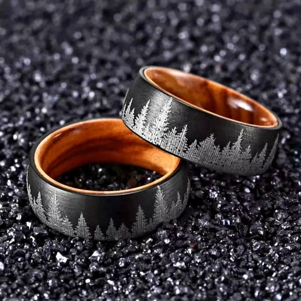 Whiskey Barrel Ring, Tree Forest Men Wedding Ring, Men's Ring,  Nature Ring, Tungsten Ring, Tungsten Forest Ring, Gift for men, Gift for Her