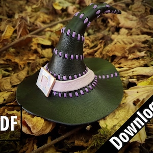 Witch Hat Leather Pattern #17 - Hand Sewing Halloween Hat - PDF Witcher Hat Pattern -  Leather Mage Hat Template Download - Halloween Item