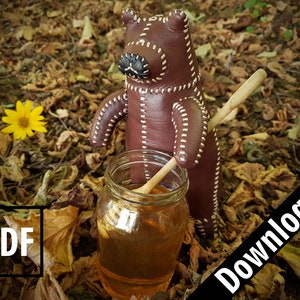 Leather Bear Pattern #16 - Hand Made Teddy Bear Pattern. Hand Sewing Leather Pattern Bear Figure PDF Pattern. Bear Doll Pattern.