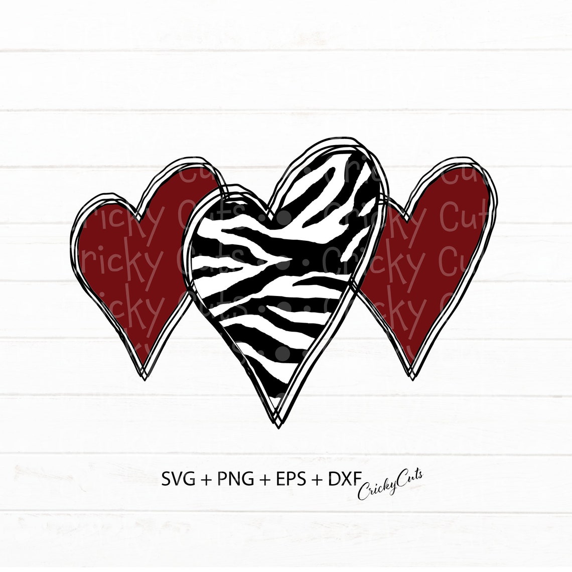 Triple Heart svg Zebra Print Heart svg Animal Pattern Hearts Etsy