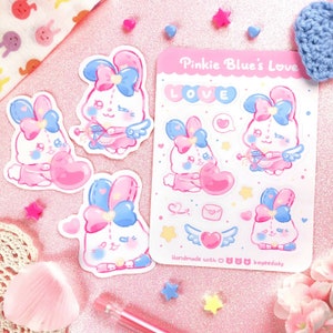 Niedliches Häschen Sticker Set - Pinkie Blue's Love | Valentinstag Sticker Bundle