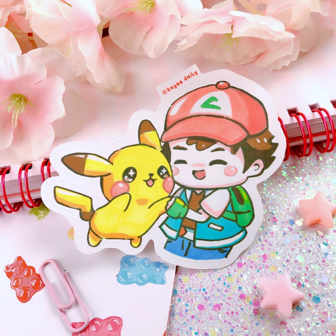 Cute Pikachu and Ash Glossy Sticker | Pokemon Sticker | Cute Kawaii ...