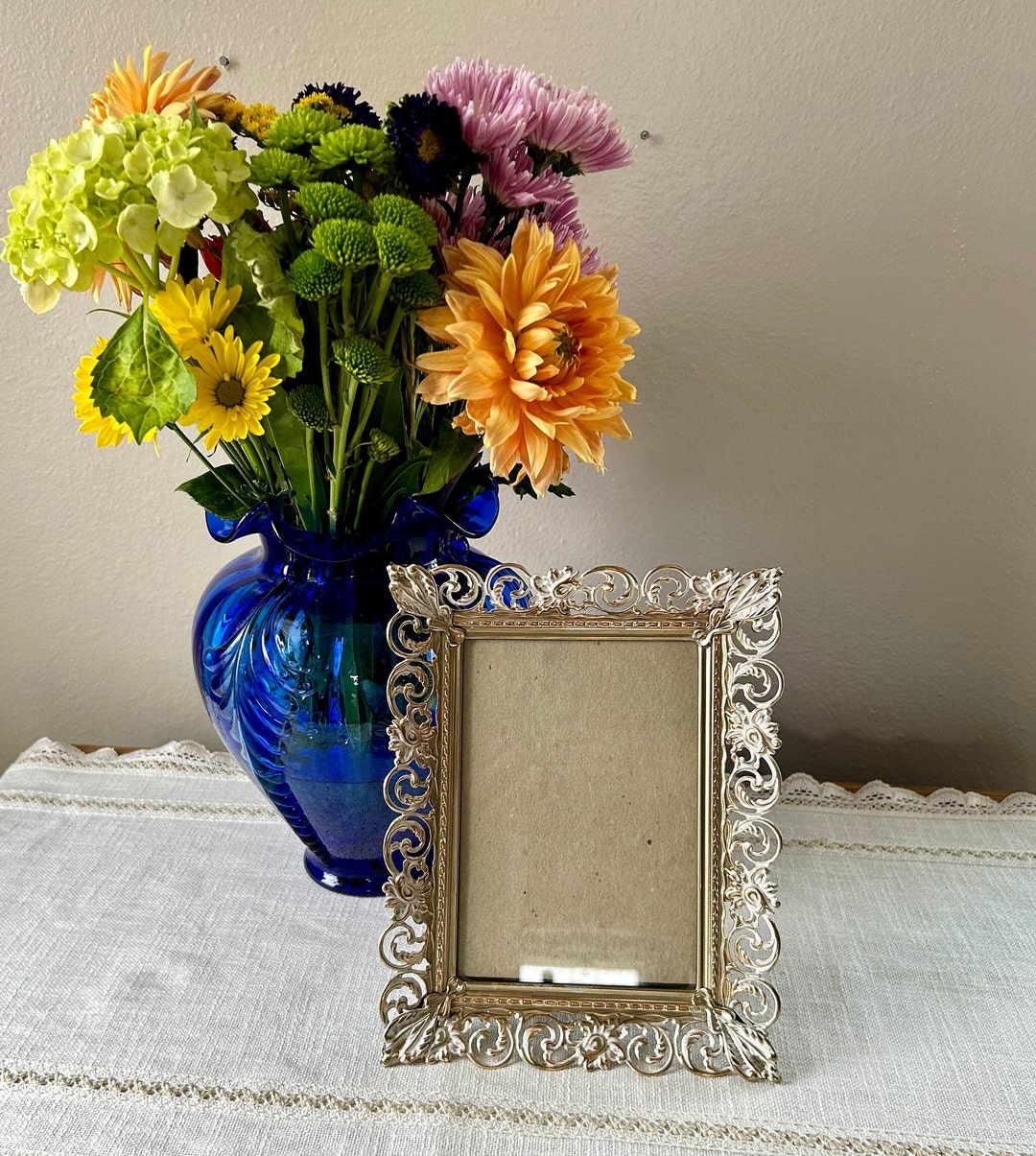 Vintage Ornate Filigree Metal 5 X 7 Picture Frame Etsy