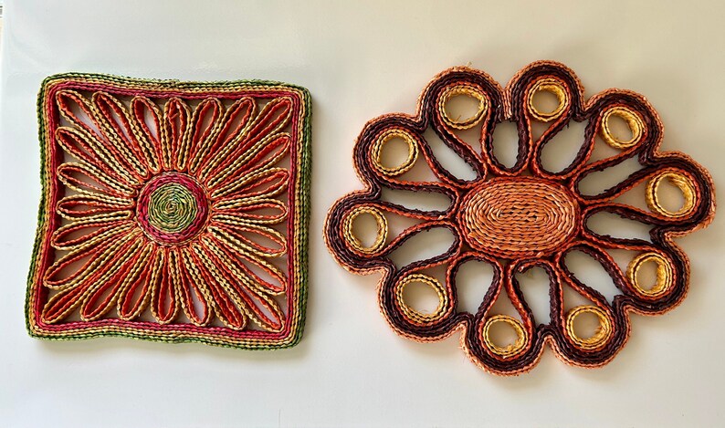 Set of 2 Colorful Rattan Trivets - Etsy