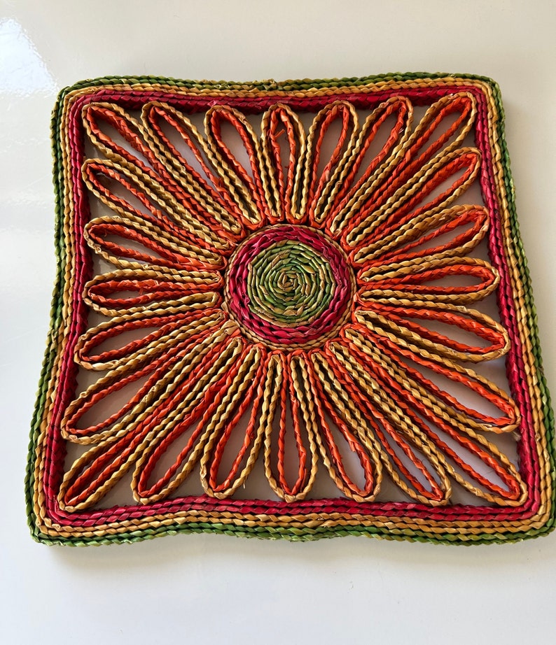 Set of 2 Colorful Rattan Trivets - Etsy
