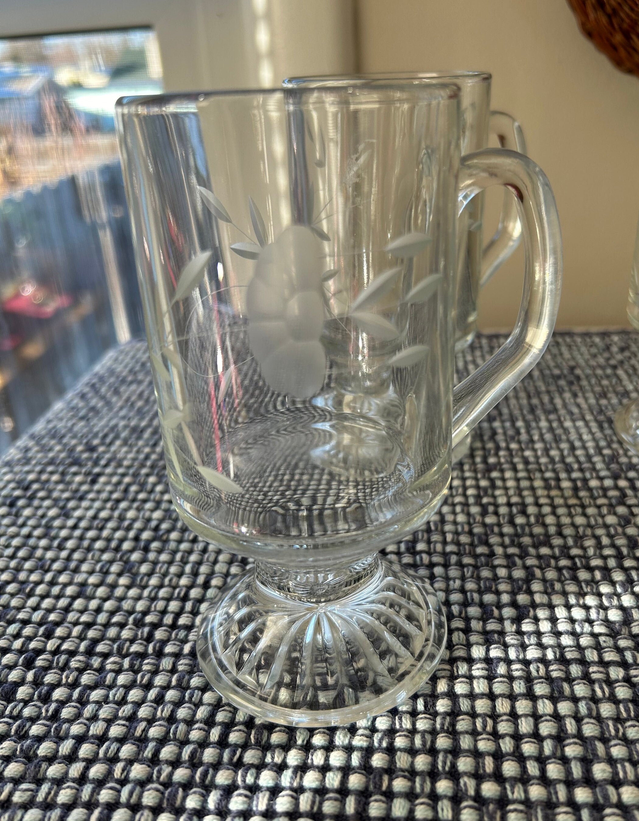 Set of 4 Princess House Etched Glass Pedestal Beverage Mugs Etsy