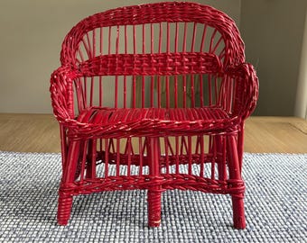 Vintage Red Wicker Doll Bench / Settee