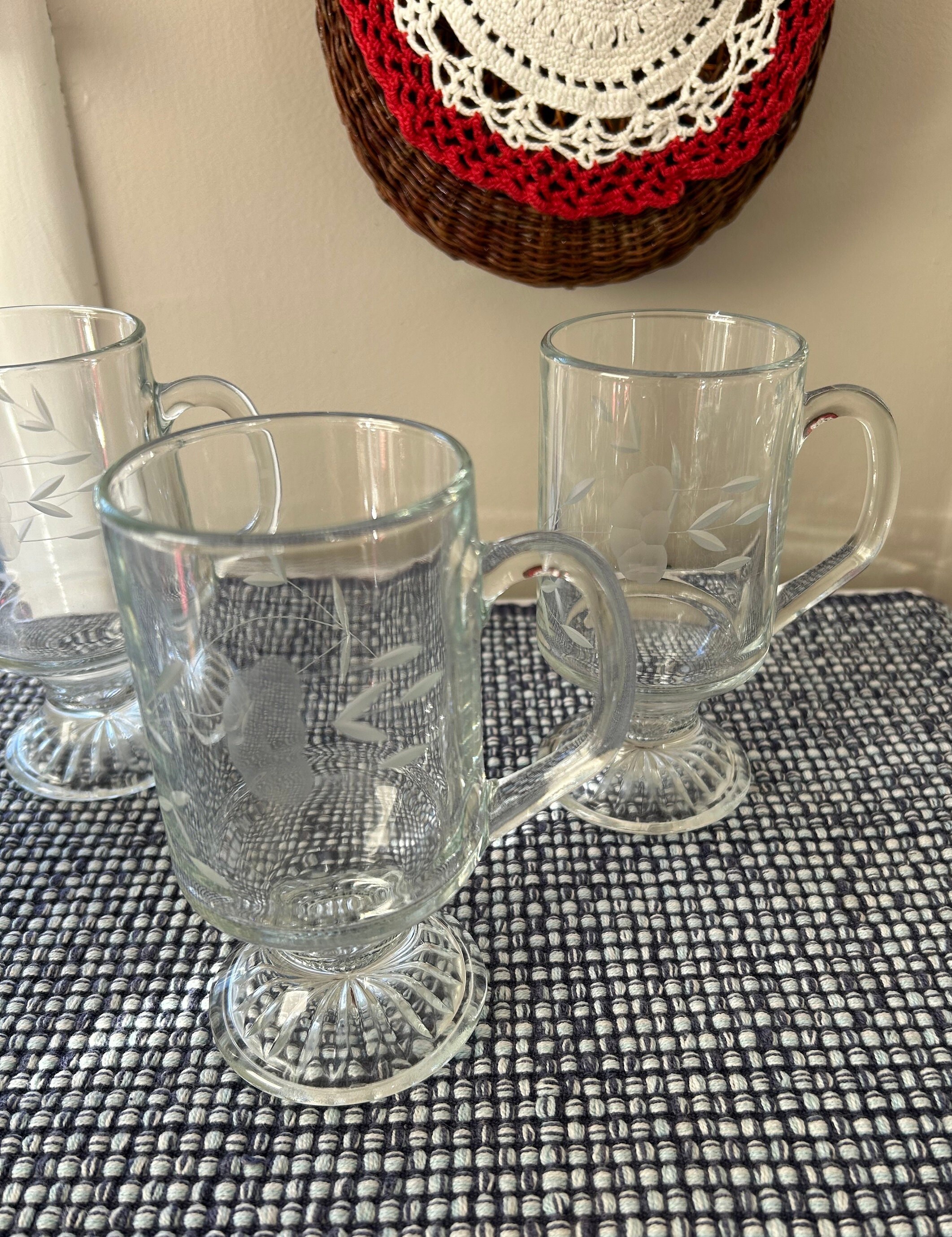 Set of 4 Princess House Etched Glass Pedestal Beverage Mugs Etsy
