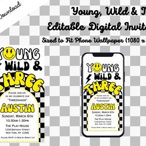 Young, Wild & Three Digital Birthday Invitation