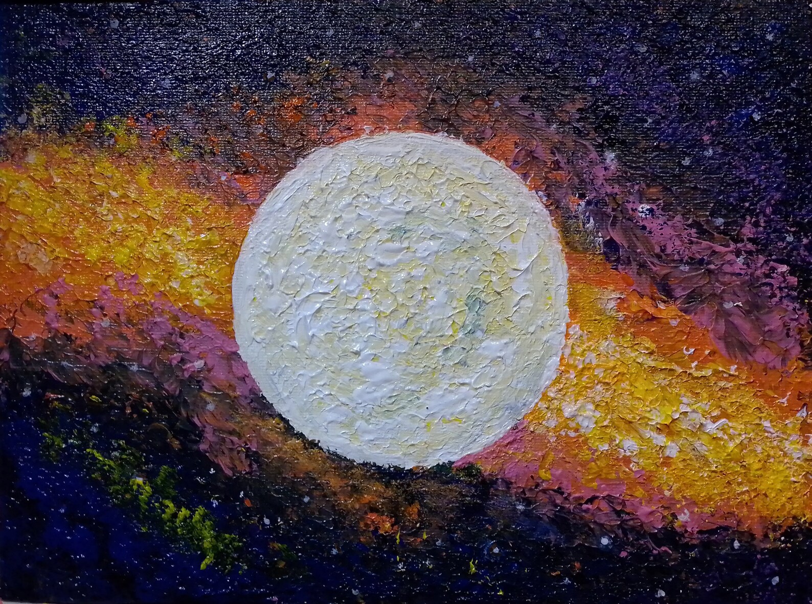 Acrylic Painting Full Moon Original Art Night Sky Impasto Etsy