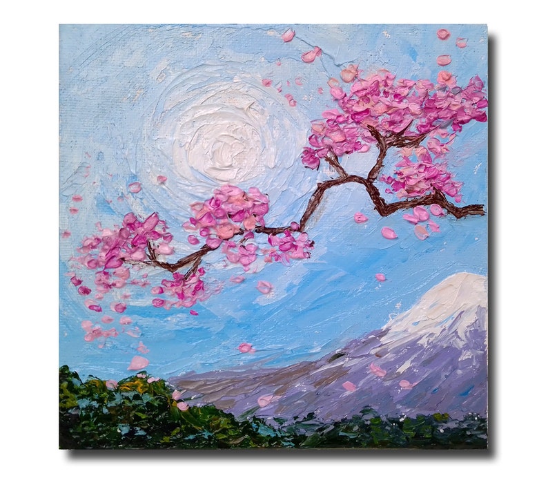 Sakura Painting Mountain Original Art Tree Painting Japan Cherry ...