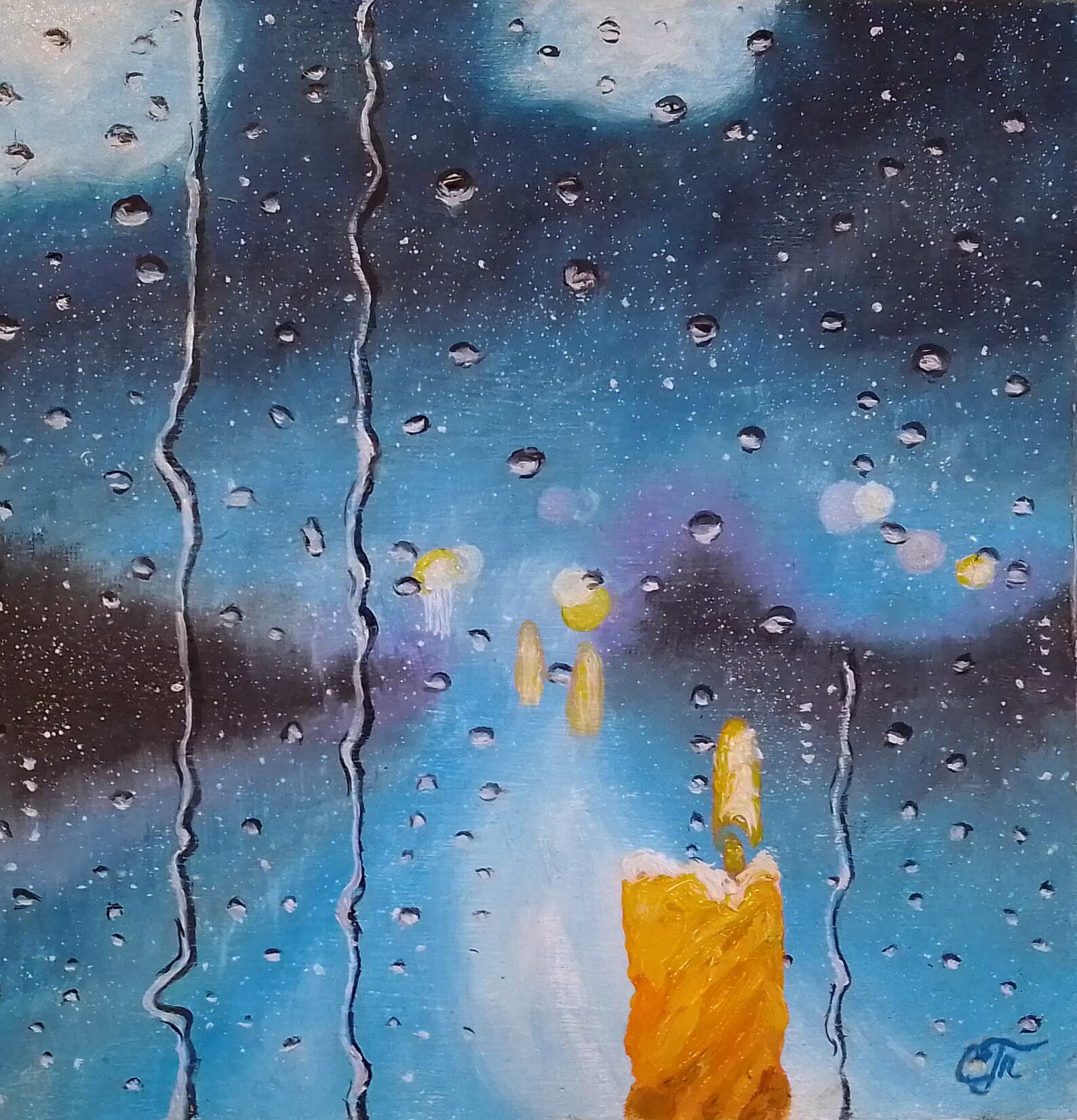 Rain Painting Candle Original Painting Oil Rainwater Drops Etsy
