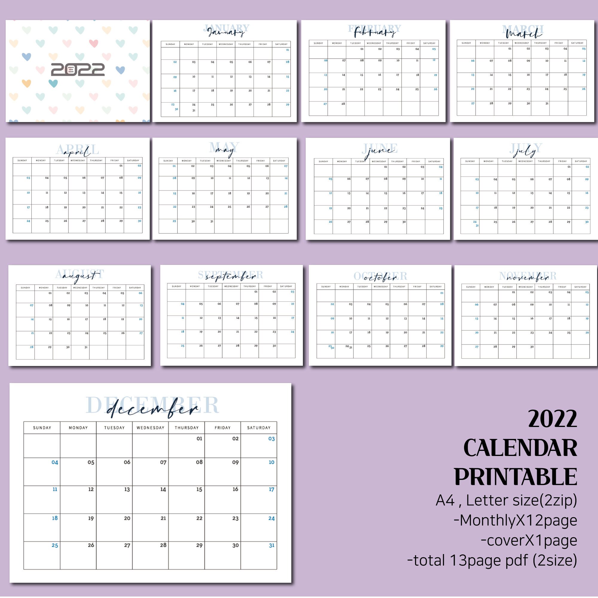 imprimir calendario mensual 2022