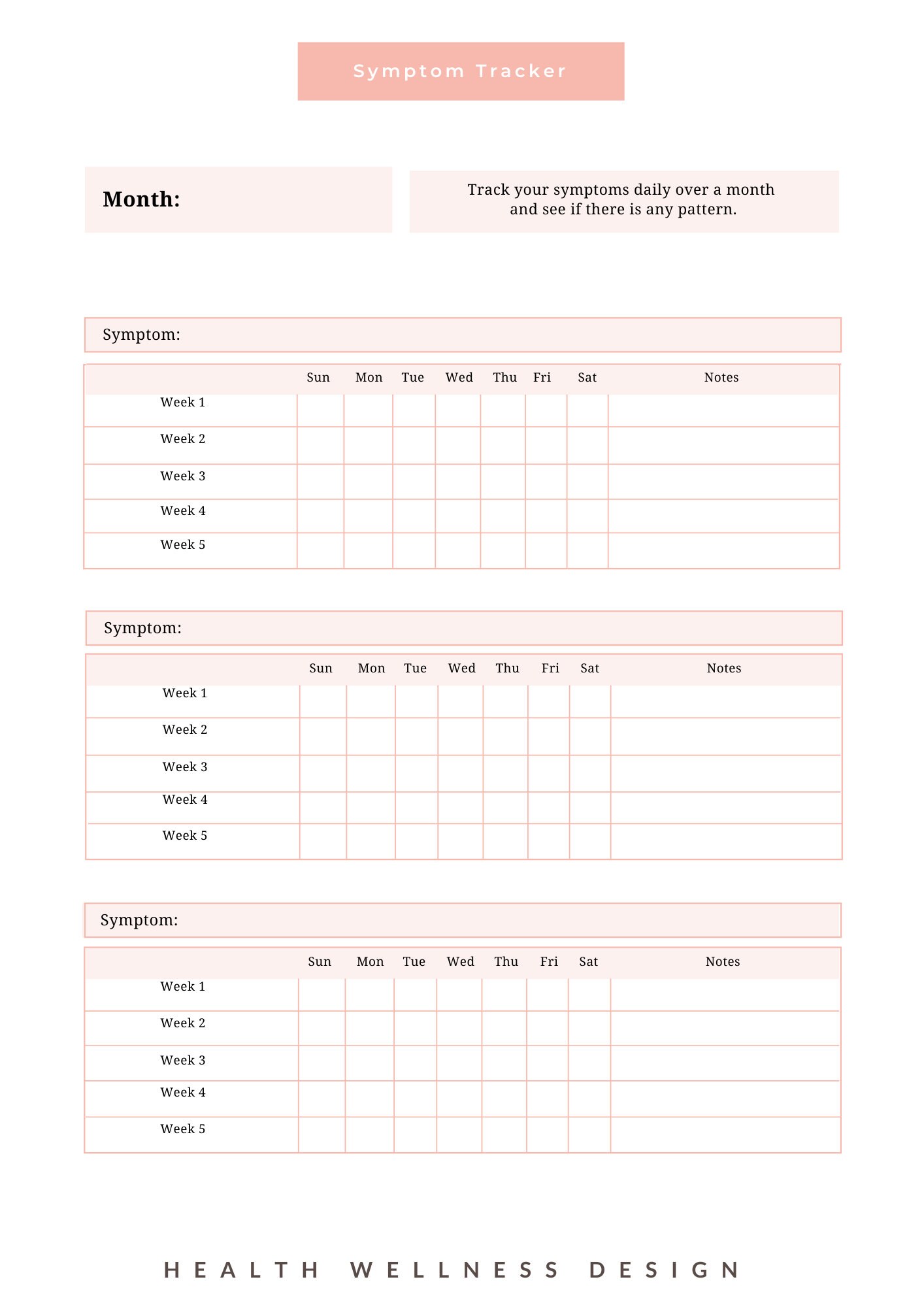 Monthly Symptom Tracker Printable Instant Download Etsy