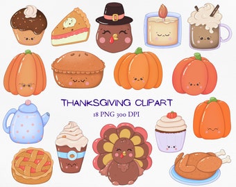 Cute Thanksgivin Clipart | Kawaii Autumn PNG Bundle | Lovely printable pumpkin clipart | Instant download commercial use