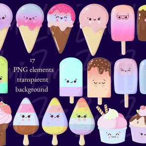 Ice cream cone png clipart set, kawaii popsicle, cute printable, summer sweets, digital planner stickers, cardmaking scrapbooking clip art image 5