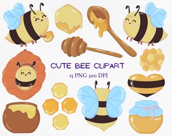 Honey Bee Clipart | Cute Kawaii Bee PNG bundle | Lovely printable clipart for kids, for planner, scrapbooking or any craft project