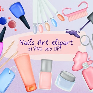 Nail Tools Clipart, Manicure Clipart, Nail Polish, Nails Clipart Instant download set of hand drawn digital clipart PNG 300 dpi